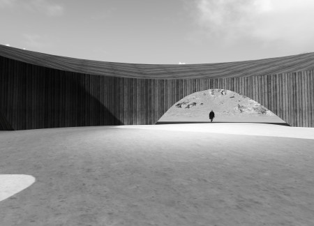 Burnt Wood Facade Framing Views of Hverfjall and Lake M&yacute;vatn