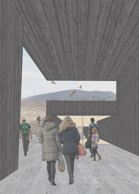 Charred Timber and Driftwood Visitor Center Merging with Lava Landscape