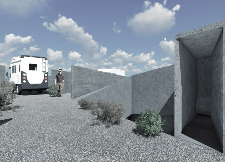 Geothermal Retreat with Concrete Structures and Visitor Amenities