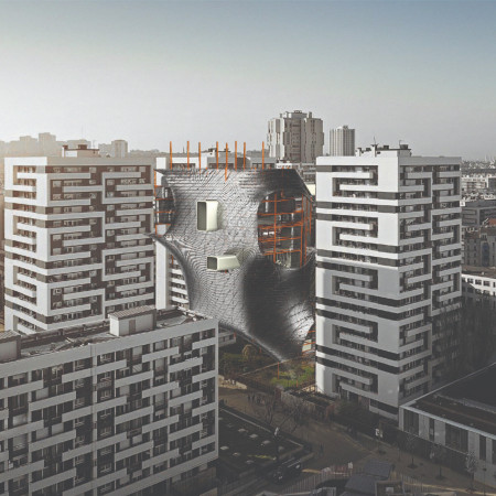 Vertical Living with Concrete Towers and Perforated Panels