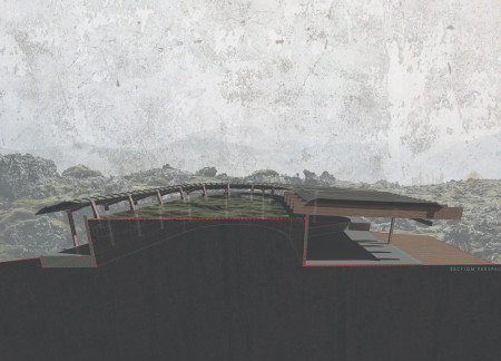 Curved Concrete Wall Enveloping Panoramic Views in a Volcanic Landscape