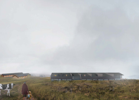 Sunken Guesthouse Crafted with Basalt and Concrete for Enhanced Privacy