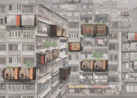 Mild-Steel Framework with Cantilevered Living Spaces in Urban Setting