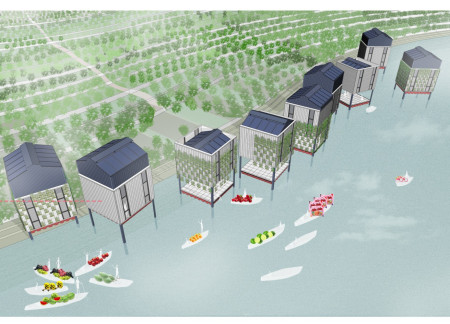 Sustainable Housing Elevated on Pilings with Recycled Plastic and Solar Integration