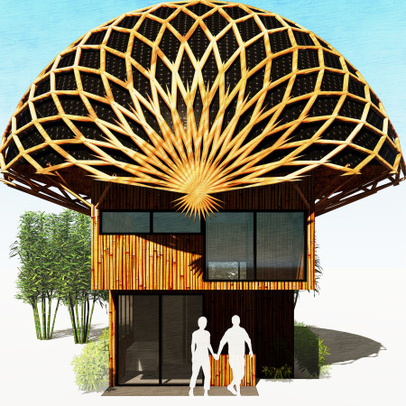 Bamboo Structure with Integrated Rainwater System for Compact Living