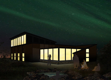 Clerestory Windows and Stacked Stone in a Privacy-Focused Guesthouse