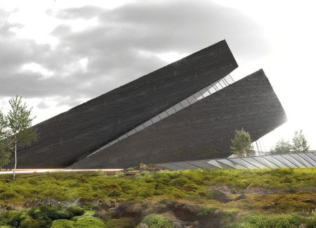 Red Volume and Rough Stone Inform Visitor Experience at Icelandic Geology Center