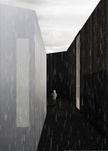 Charred Wood and Gabion Walls Integrate Cafe and Exhibition Space in Northern Iceland