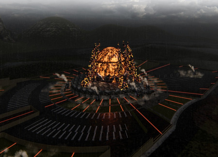 Volcanic Columns Embracing a Phoenix Egg Shape in a Natural Landscape Museum