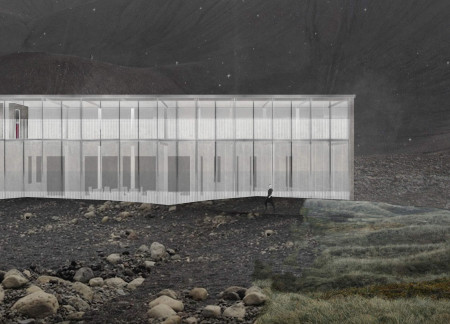 Reflective Aluminium and Thermal Earth Pavilion for Landscape Engagement