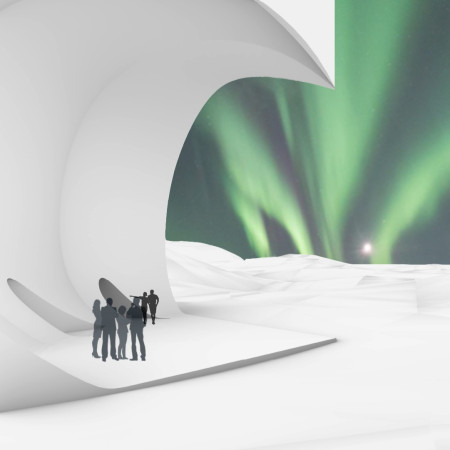 Carved Timber Voids Reflecting Black Lava Landscapes