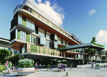 Integrated Community Spaces Featuring Green Walls and Concrete Elements