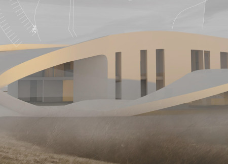 Geothermal Building with Transparent Glass and Natural Stone Elements