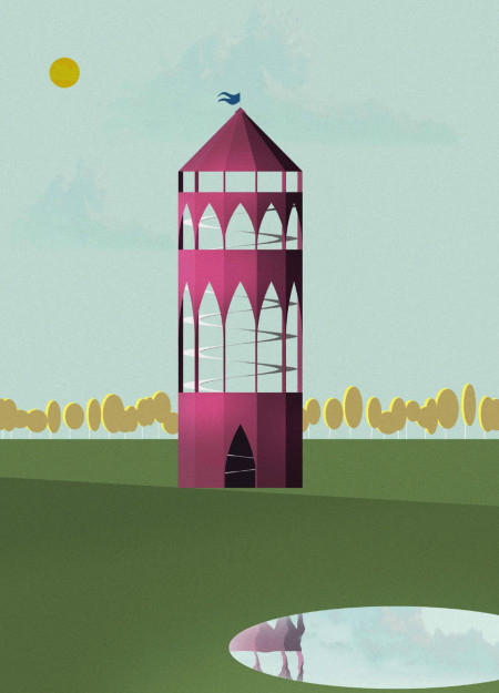 Copper-Panelled Structure with Dodecagonal Pillars Integrating Nature Views