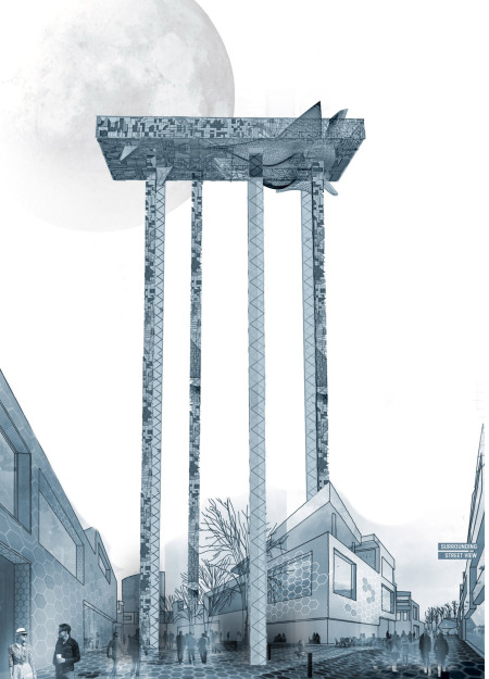 Skeletal Structure with Glass Fa&ccedil;ades Enhancing Urban Interaction