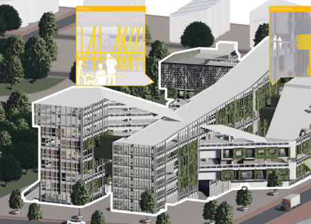 Linen Walls and Green Roofs Create a Flexible Community Space in a Modular Urban Structure