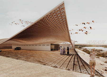 A Natural Wood Canopy with Geometric Patterns of Straw