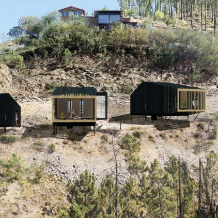 Charred Wooden Shingles and Cross-Laminated Timber Panels Create Tranquil Retreat Spaces in a Mediterranean Landscape