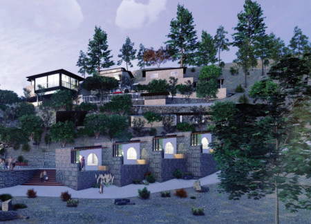 Gabion Walls and Cobblestone Retreats Offering Meditative Spaces