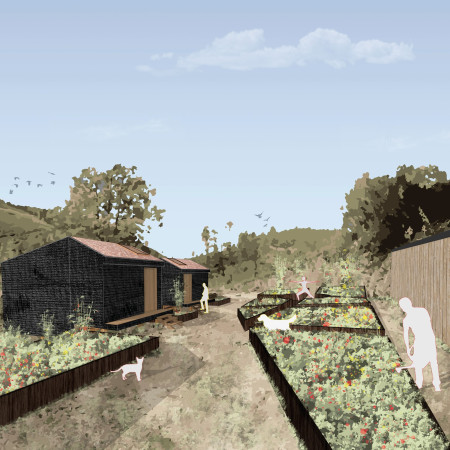 Charred Wood Cabin Elevated on Reclaimed Tires for Meditation Retreat