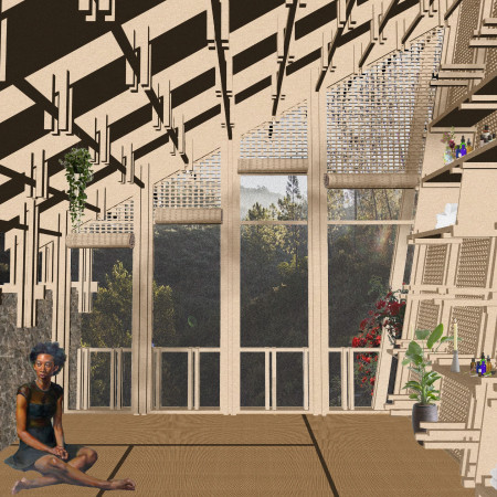 Curved Stone Walls and Sustainable Timber Framework Create a Tranquil Retreat Amidst Nature