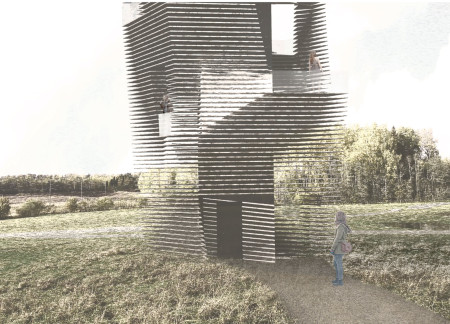 Twisting Concrete Form with Framing Steel Balconies for Nature Views