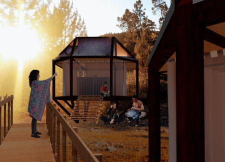 Plywood Cabins with Skylights Embracing Natural Tranquility