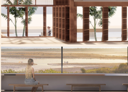 Mud Brick and Dry Stone Visitor Center Amidst Wetland Ecology