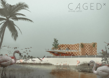 Flamingo-Inspired Pavilion with Timber Facade and Green Terraces