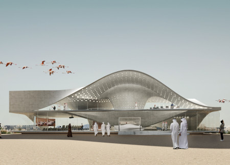 Floating Curvilinear Form with Expansive Glazing Overlooking Wetland
