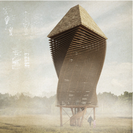 Twisting Core Framed in Wood with Panoramic Views