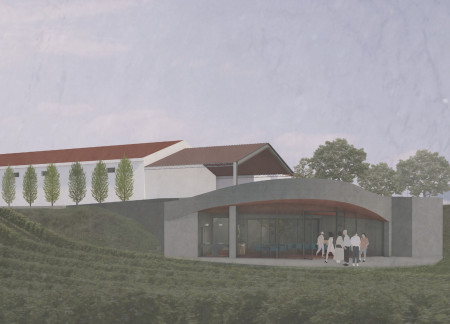 Red Brick Tasting Room Built into the Slope with Thermal Insulation