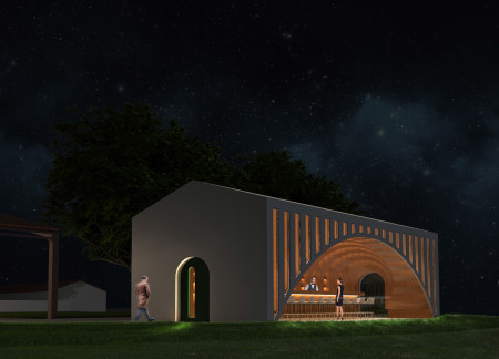 Grape-Inspired Design Featuring Oak and White Fa&ccedil;ade for Intimate Wine Tasting