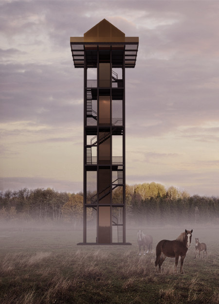 Reflective Glass and Chain-Link Framework Elevating Agricultural Observation Spaces