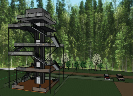 Sustainable Steel Structure Offering Agricultural Views Through Winding Stairs