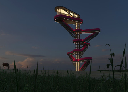 Petal Structure Utilizing Recycled Plastics Within an Ecological Tower