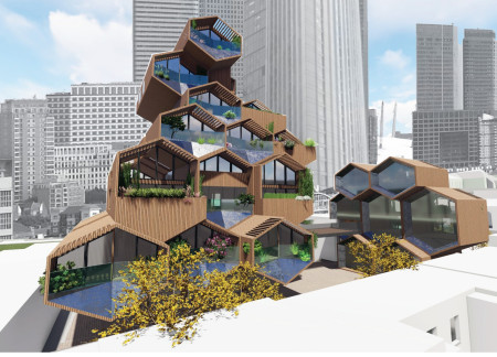 Honeycomb Housing with Glulam Timber and Integrated Green Spaces