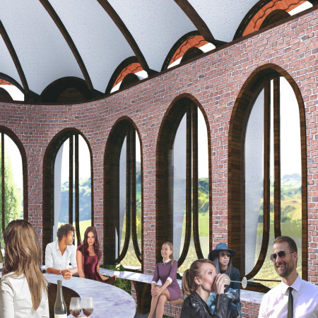 Timber Arches and Rainwater Systems in a Vineyard Tasting Space
