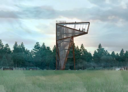 Weathered Corten Steel Structure Elevating Views over Biodiversity Zones