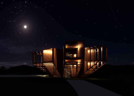 Transparency and Privacy in a Glass-Encased Residence with Natural Wood Elements