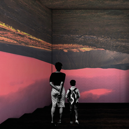 Floating Volumes with Soil Cement Structure Emphasizing Inverted Views of the Icelandic Landscape