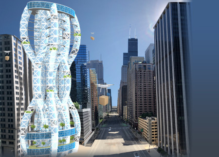 Sinusoidal Towers with Exoskeleton Structure Enhancing Urban Connectivity