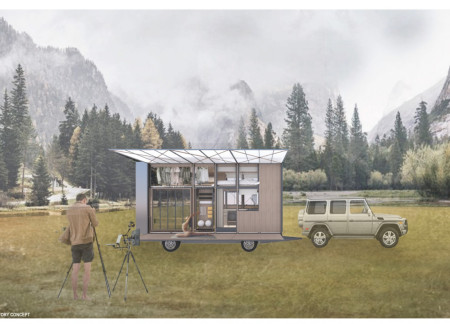 Movable Cabinet Structure Featuring Recycled Polycarbonate and Sustainable Hardwood for Urban Wellness