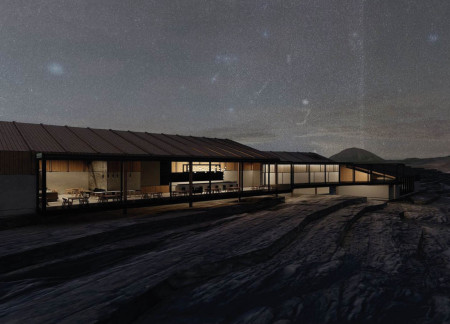 Mirrored Lookout Point and Greenhouse Integration in Iceland's Unique Landscape