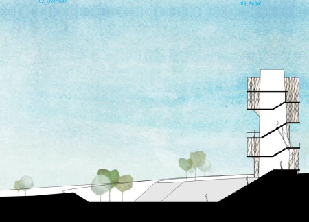 Triangular Fa&ccedil;ade of Aluminum and Concrete Supporting Community Vantage Points