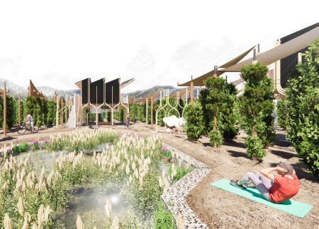 Bamboo and Gabion Integration in a Sustainable Community Retreat