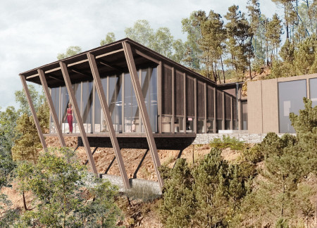 Floating Yoga Shala with Gabion Structure Overlooking Vale De Moses