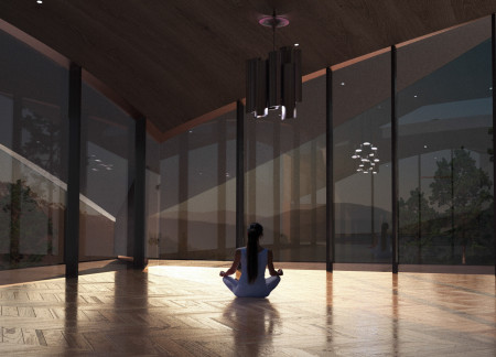 Rammed Earth Shelter with Slate Roofing and Glulam Structure