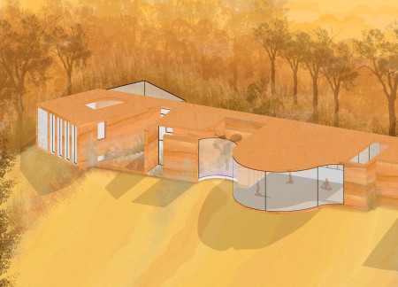 Rammed Earth Retreat Elevated Above a Cliff with Natural Light Atriums