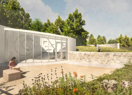 Natural Reflection Through Concrete and Plaster in a Meditative Space